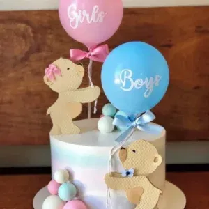 Topo de bolo cha revelação ursinho para imprimir studio. Topper, decoração, temas e festas.