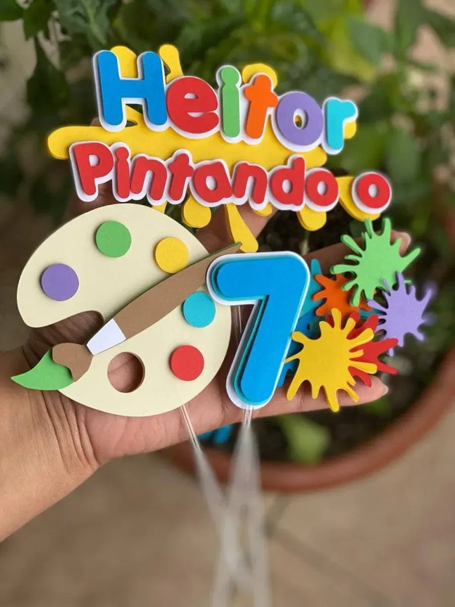 Topo de bolo pintando o 7 para imprimir studio. Topper, decoração, temas e festas.