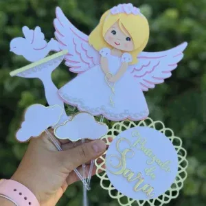 Topper de bolo tema batismo menina em Studio. Decoração, temas, festas e arquivo de corte.