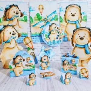 Decoração ursinho aviador para imprimir e recortar. Topper, temas, festas e arquivo de corte.