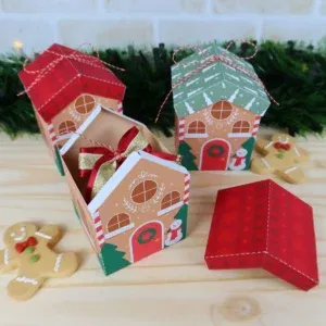 Conjunto de arquivos digitais tema Casinha Natalina para imprimir e recortar nos formatos Studio e PDF com imagens prontas em PNG.