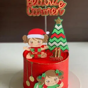 Arquivo digital tema Natal Menina no formato Studio para topo de bolo e decoração de festa natalina infantil feminina para imprimir e recortar.