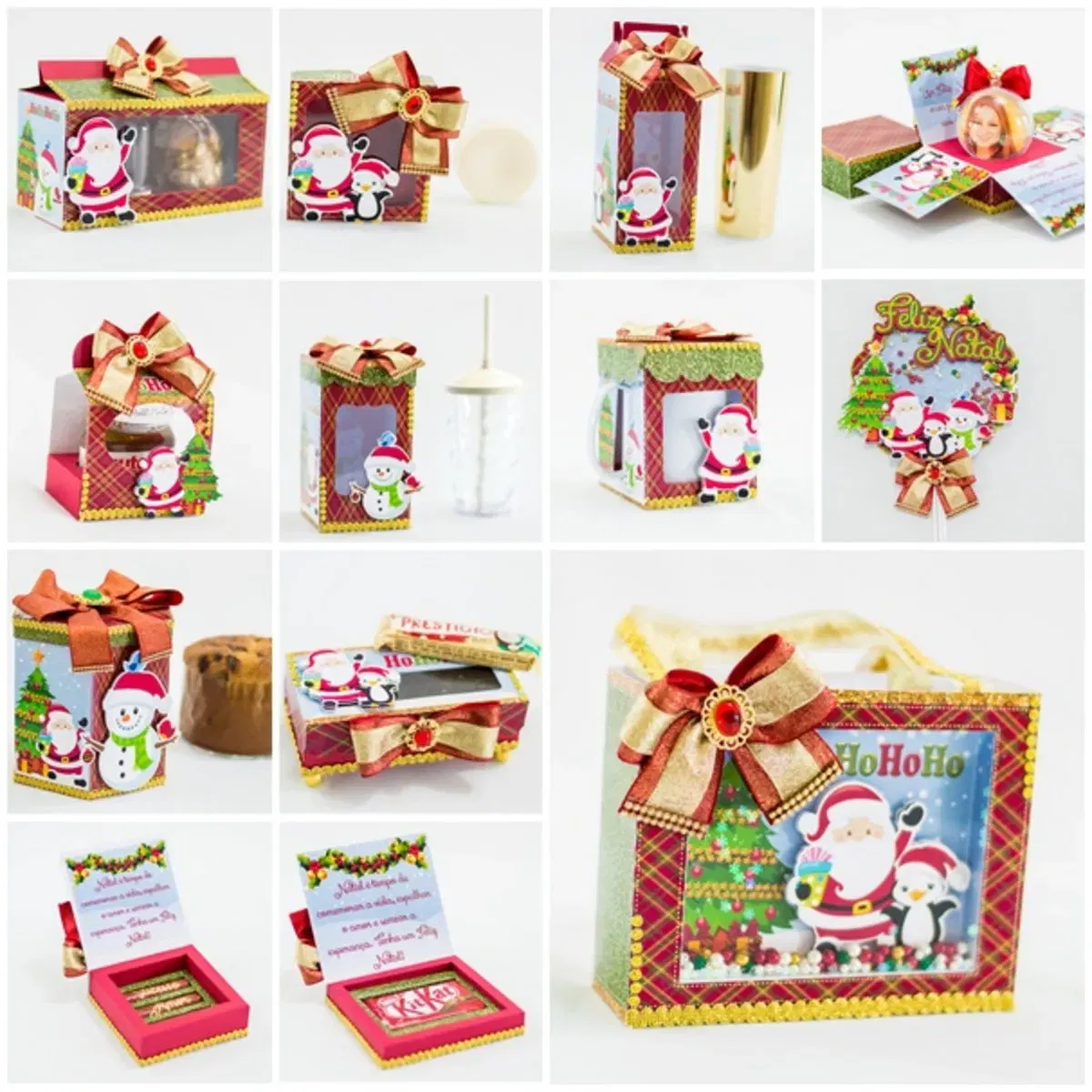 Conjunto de arquivos digitais tema Natal para imprimir e cortar nos formatos Studio e PDF para topo de bolo e enfeites.