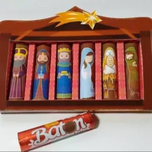 Arquivo digital para caixa de bombom batom tema Presépio de Natal nos formatos Studio e PDF para lembrancinha e decoração natalina para imprimir.