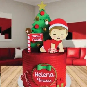 Arquivo digital tema Meu Primeiro Natal Menina no formato Studio para topo de bolo e decoração de festa de Natal infantil para imprimir.