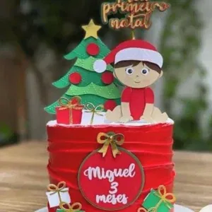Arquivo digital tema Meu Primeiro Natal no formato Studio para topo de bolo e decoração de festa natalina infantil para imprimir e recortar.