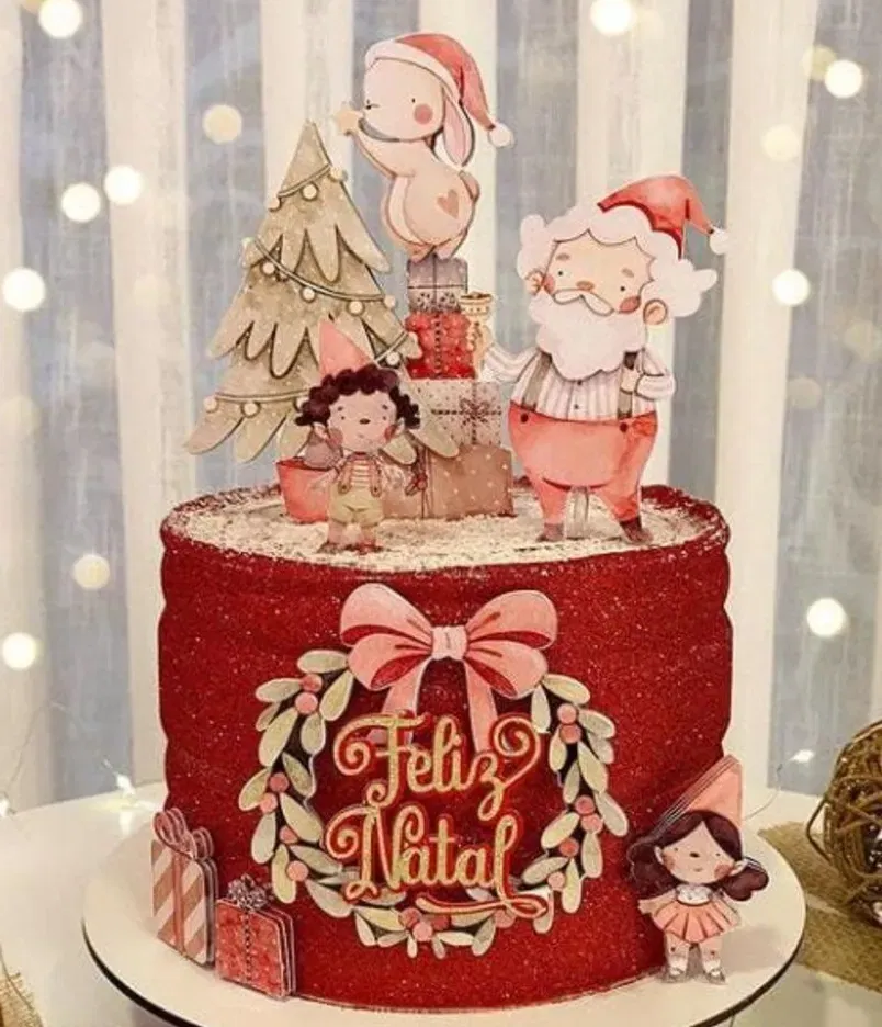 Topo de Bolo Natal Aquarela Silhouette Studio