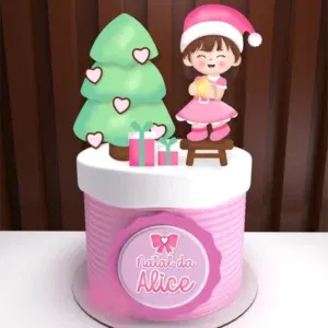 Arquivo digital tema Natal Mesversário Menina no formato Studio para topo de bolo e decoração de festa natalina infantil para imprimir.