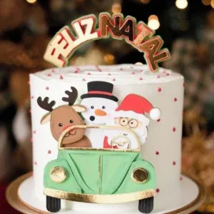 Arquivo digital tema Natal Papai Noel no Fusca no formato Studio para topo de bolo e decoração de festa natalina para imprimir.