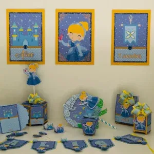 Arquivo digital tema Aniversário Cinderela nos formatos Studio e PDF para topo de bolo e itens decorativos para imprimir e recortar na Silhouette.