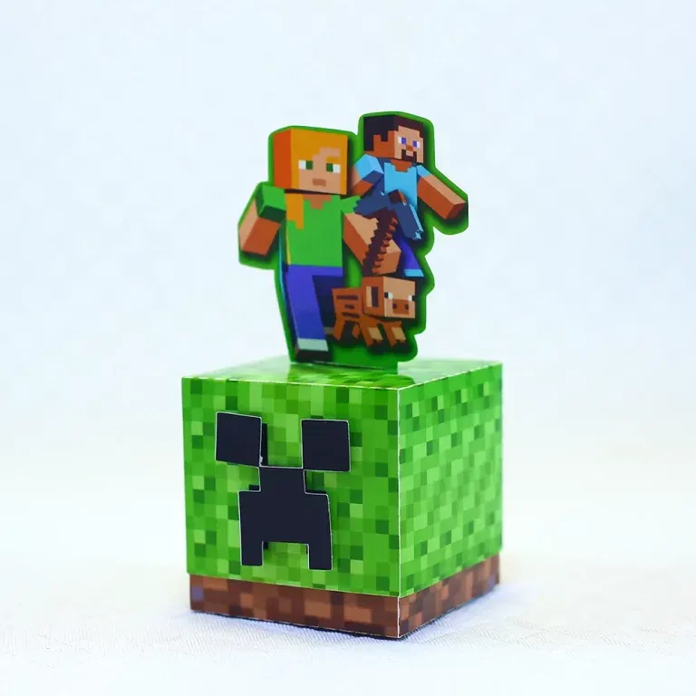 Arquivo de corte digital tema Minecraft para decoração de aniversário nos formatos Studio e PDF para máquinas Silhouette ou tesoura, ideal para personalizados.