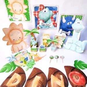 Moldes digitais de decoração tema Dinossauro simples nos formatos Studio e PDF para impressão de alta resolução e personalizados de festas em casa.