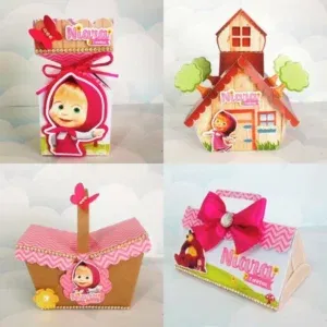 Arquivo de corte digital tema Masha e o Urso para aniversário no formato Studio para máquinas Silhouette, ideal para decoração de festas infantis e personalizados.