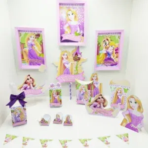 Arquivo de corte digital tema Rapunzel para aniversário nos formatos Studio, PNG e PDF para máquinas Silhouette ou tesoura, ideal para decoração de princesas.