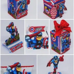 Arquivo digital para festa com tema Capitão América no formato Studio para máquinas de corte Silhouette, ideal para decoração de mesas e personalizados de aniversário.