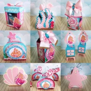 Arquivo de corte tema Barbie Sereia nos formatos Studio e PDF para máquinas Silhouette ou tesoura, ideal para decoração de festas sob o mar.