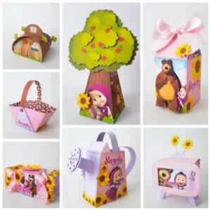 Arquivo de corte digital tema Masha e o Urso simples nos formatos Studio e PDF para máquinas Silhouette ou tesoura, ideal para decoração econômica de festas infantis.