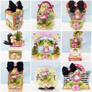 Arquivo digital tema Flamingo no formato Studio para máquinas de corte Silhouette, ideal para topo de bolo e itens de decoração para festas tropicais.