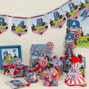 Arquivo de corte digital para topper de bolo e itens de decoração tema Capitão América nos formatos Studio e PDF para Silhouette.