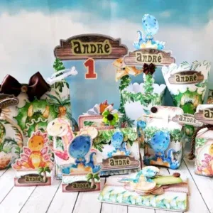 Arquivo de corte digital tema Dinossauro nos formatos Studio e PDF para máquinas Silhouette ou tesoura, ideal para personalizados de luxo e festas infantis.