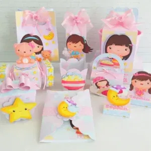 Molde de topo de bolo temático Festa do Pijama nos formatos Studio e PDF para impressão em alta resolução e decoração de festas de aniversário.