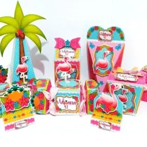 Arquivo de corte digital tema Flamingo no formato Studio para máquinas Silhouette, ideal para topo de bolo e itens de decoração para festas tropicais e de verão.