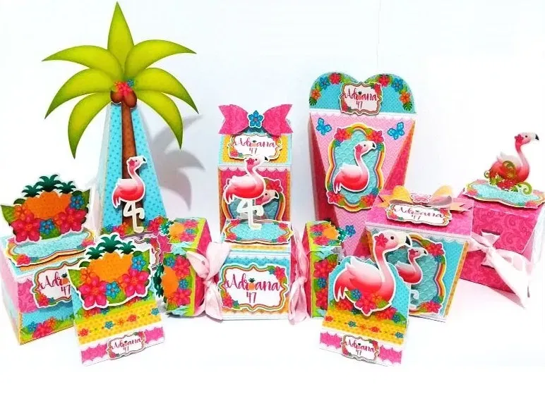 Arquivo de corte digital tema Flamingo no formato Studio para máquinas Silhouette, ideal para topo de bolo e itens de decoração para festas tropicais e de verão.