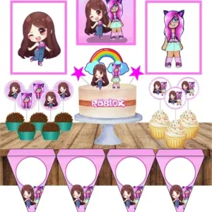 Arquivo digital tema Roblox Rosa no formato Studio para topo de bolo e itens de decoração gamer feminina para imprimir e recortar na Silhouette.
