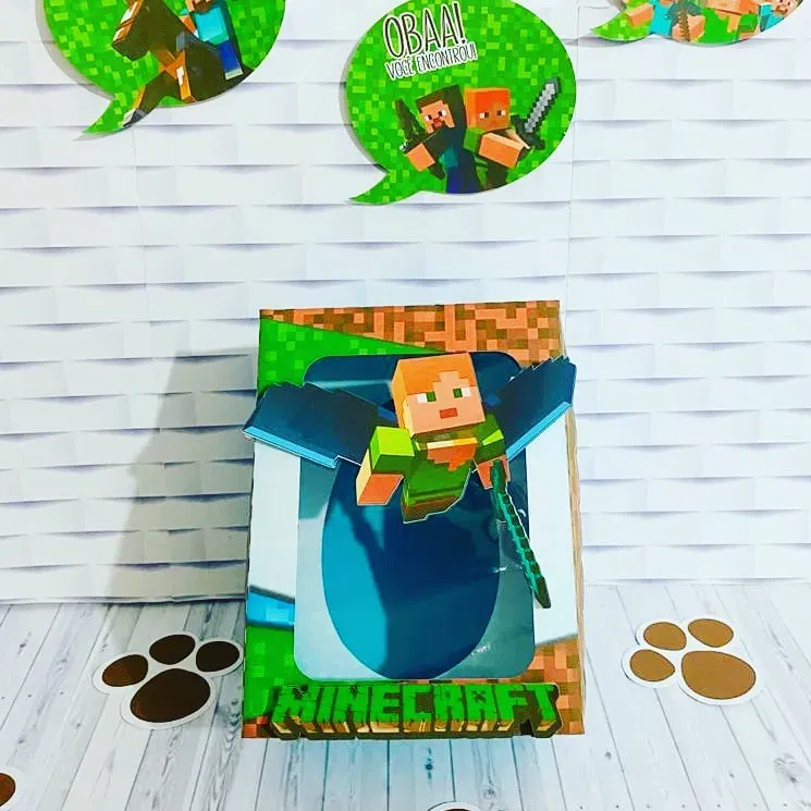 Arquivo de corte para caixa de chocolate e decoração Páscoa Minecraft nos formatos Studio e PDF, ideal para lembrancinhas de festas temáticas.