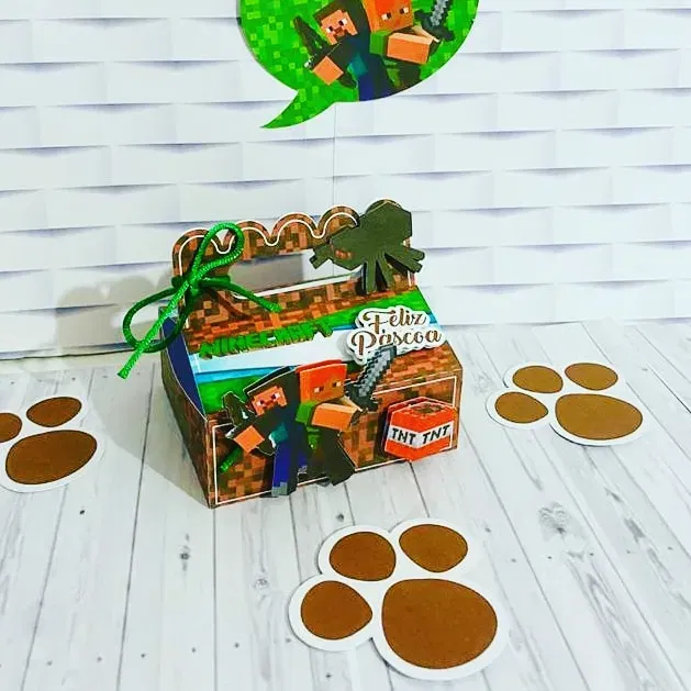 Molde de caixa para ovo de colher temático Minecraft nos formatos Studio e PDF para impressão em alta resolução e decoração de Páscoa.