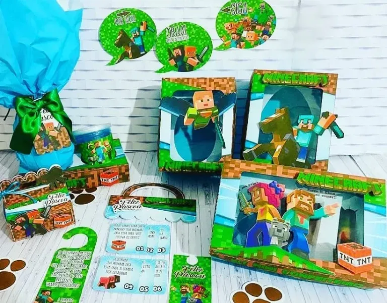 Arquivo de corte tema Páscoa do Minecraft nos formatos Studio e PDF para máquinas Silhouette ou tesoura, ideal para caixas de chocolate e personalizados.