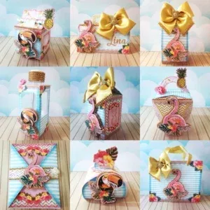 Arquivo digital para festa com tema Flamingo no formato Studio para máquinas de corte Silhouette, ideal para decoração de mesas e personalizados de aniversário.