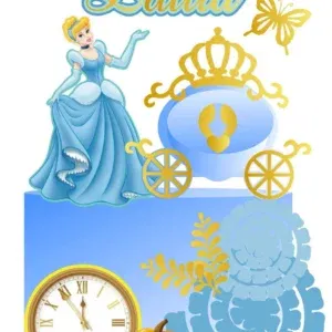 Arquivo digital tema Cinderela no formato Studio para topo de bolo e topper de princesa para imprimir e recortar na Silhouette.