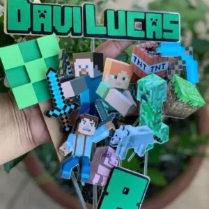 Arquivo de corte digital para topo de bolo no tema Minecraft no formato Studio para máquinas Silhouette, ideal para decoração de bolos e festas infantis.