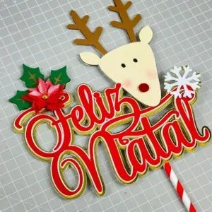 Arquivo digital tema Rena de Natal no formato Studio para topo de bolo e topper natalino para imprimir e recortar na Silhouette.