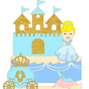 Arquivo digital tema Cinderela Azul no formato Studio para topo de bolo e topper de princesa para imprimir e recortar na Silhouette.