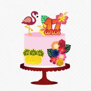 Arquivo digital de topo de bolo com tema Flamingo no formato Studio para máquinas de corte Silhouette, ideal para decoração de festas tropicais e de aniversário.