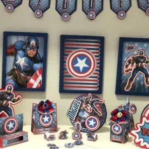 Arquivo de corte digital para topper de bolo e itens de decoração tema Capitão América nos formatos Studio e PDF para Silhouette.