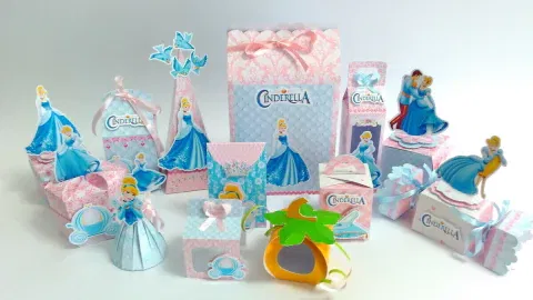 Arquivo digital tema Cinderela Luxo no formato Studio para topo de bolo e mimos de princesa para imprimir e recortar na Silhouette.