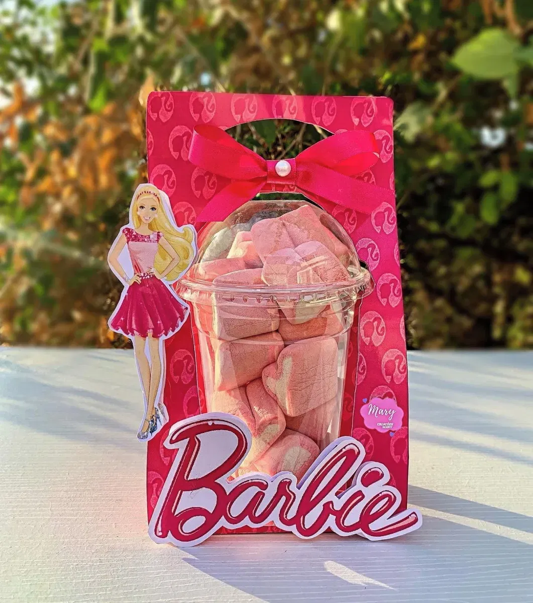 Arquivo digital para personalização de copo bolha tema Barbie no formato PDF, ideal para decoração de festas e lembrancinhas infantis recortadas à mão.