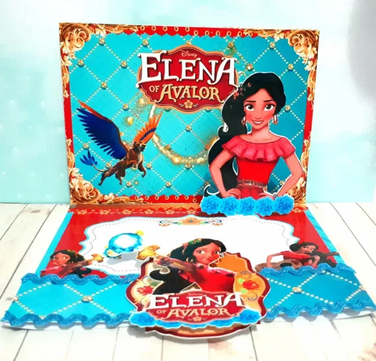 Conjunto de arquivos digitais tema Elena de Avalor para festas para imprimir e recortar nos formatos Studio e PDF para máquinas de corte.