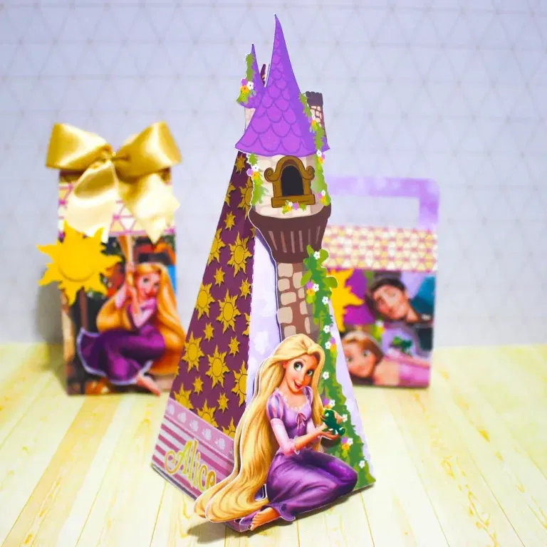 Arquivo de corte para caixa e decoração Enrolados nos formatos Studio e PDF, ideal para lembrancinhas de luxo e festas temáticas.