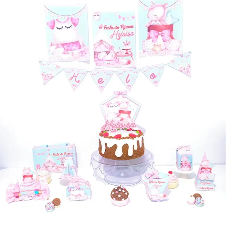 Moldes digitais de corte para Festa do Pijama nos formatos Studio e PDF para impressão de alta resolução e decoração de festas personalizadas.