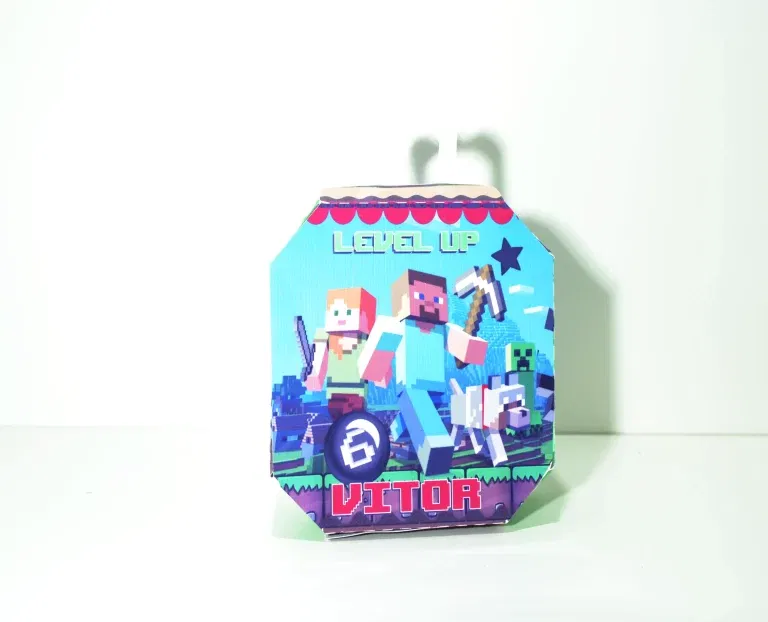 Arquivo de corte para caixa e decoração Minecraft nos formatos Studio e PDF, ideal para lembrancinhas de luxo e festas de aniversário.