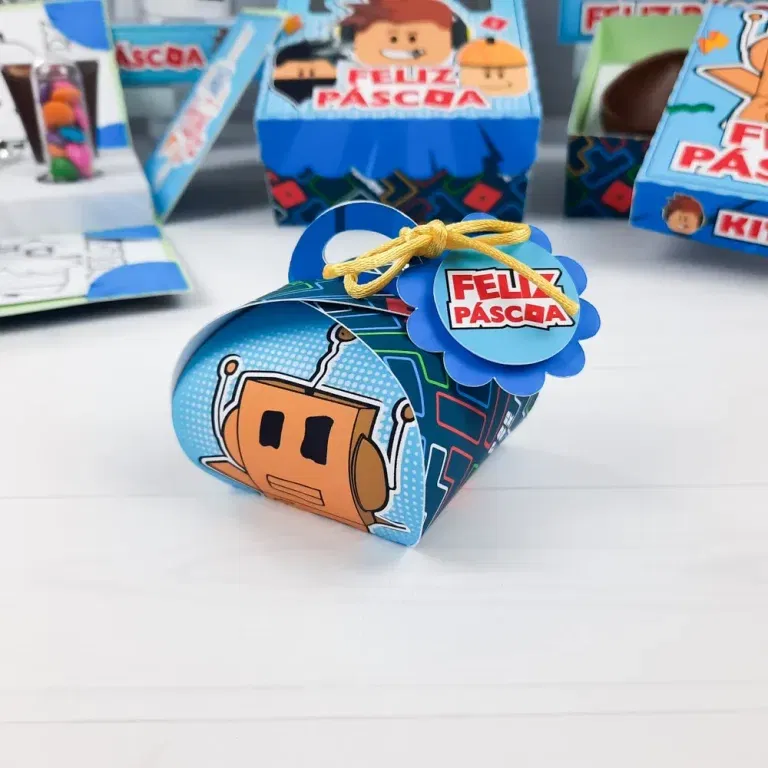 Arquivo de corte digital para caixa de ovo de colher e mimos tema Roblox nos formatos Studio e PDF para Silhouette e tesoura.