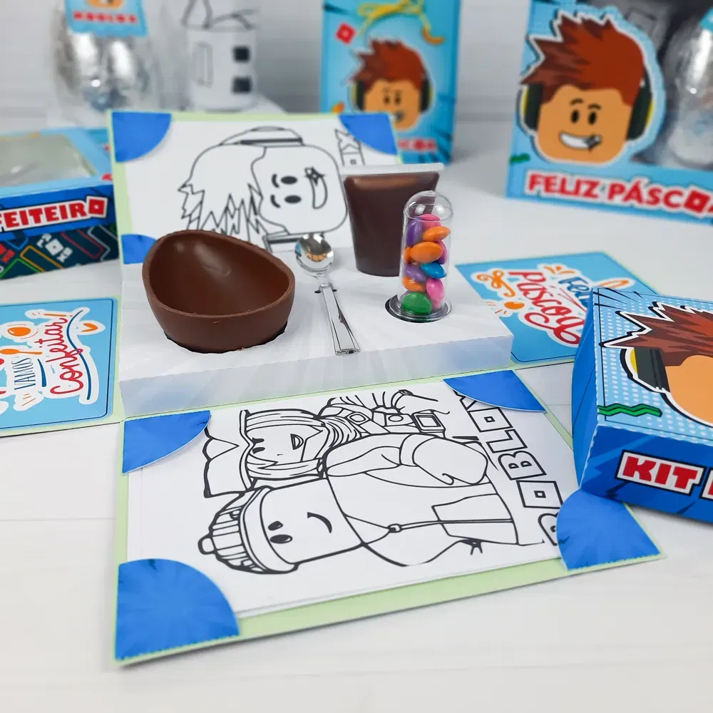 Arquivo de Roblox para Páscoa para recortar no formato PDF e Studio ideal para caixas de chocolate e decoração de kits.