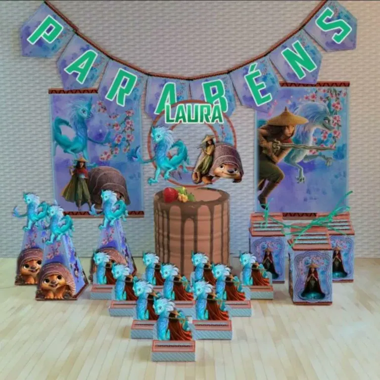 Arquivo de corte digital tema Raya e o Último Dragão nos formatos Studio e PDF para máquinas Silhouette ou tesoura, ideal para personalizados de luxo e festas infantis.