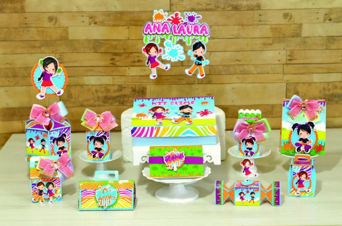 Arquivo digital tema Slime nos formatos Studio e PDF para máquinas de corte Silhouette ou tesoura, ideal para decoração de festas infantis.