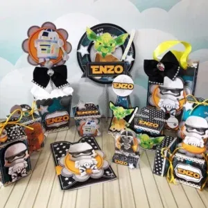 Molde de topo de bolo temático Star Wars nos formatos Studio, PNG e PDF para impressão em alta resolução e decoração de festas geeks.