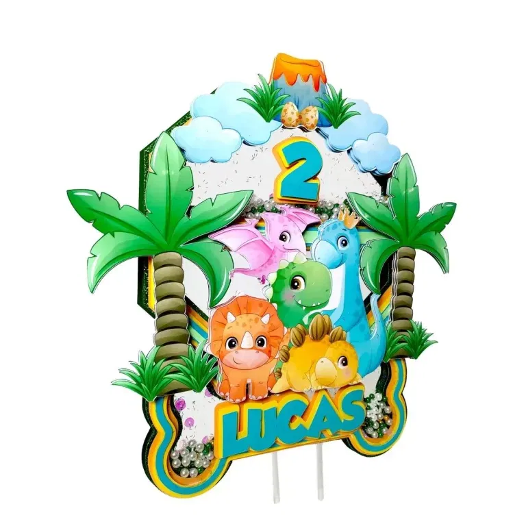 Arquivo de corte digital para topo de bolo no tema Dino no formato Studio para máquinas Silhouette, ideal para decoração de festas infantis e aniversários.